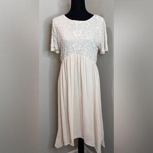 Flamingo Ivory Embroidered Lace Midi Cottagecore Boho Bridalcore Small Dress